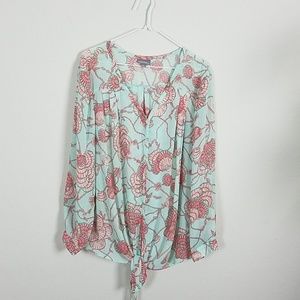 🐚 Roz&Ali 2X Sheer turquoise Sea Shell Blouse